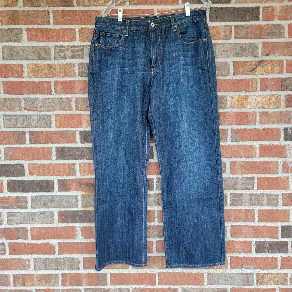 Men's Lucky Brand Dark Fade Relaxed Straight Leg Short Inseam Jeans Size 34